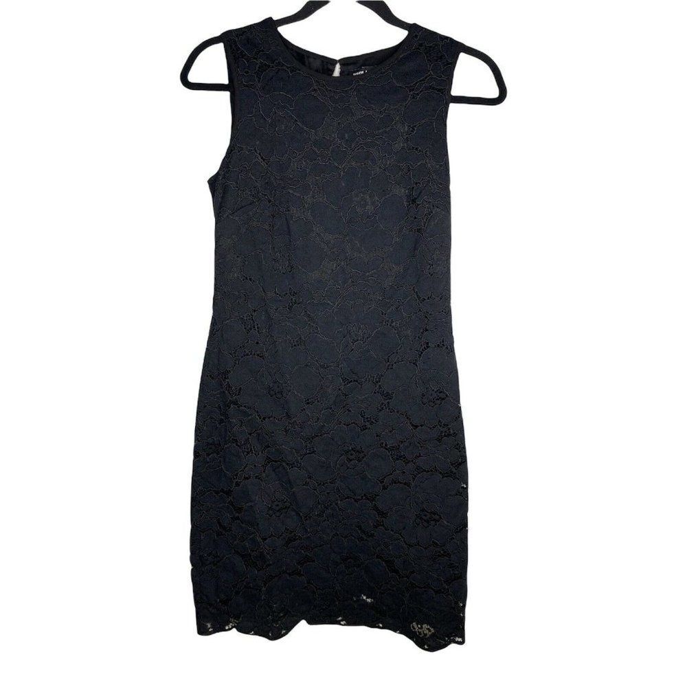 Karl Lagerfeld Dress Size 4 Women's Lace Over Floral Sleeveless Black Midi Dress